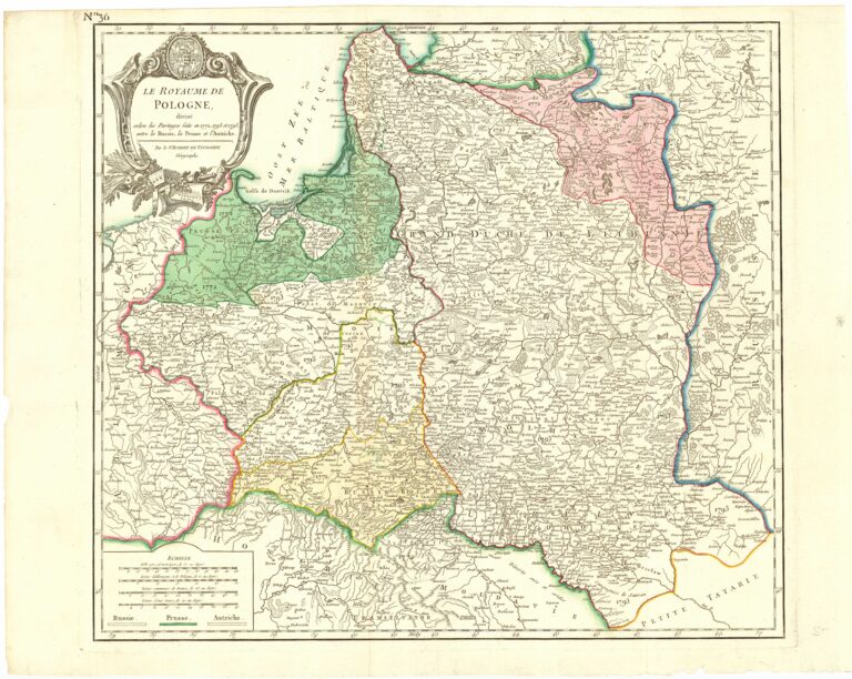 LE ROYAUME DE  POLOGNE,  divise  selon les Partages fa-its en 1772, 1793 et 1795.  entre la Russie, laPrusse et l’Autriche.  Par le Sr. ROBERT DE VAUGONDY  Géographe .