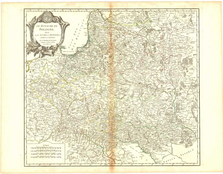 LE ROYAUME DE  POLOGNE,  divise en ses DUCHÉS et PROVINCES, et  subdivisé en Palatinats.  Par le Sr. ROBERT DE VAUGONDY  Géographe ordinaire du Roi. Avec Privilege 1752.