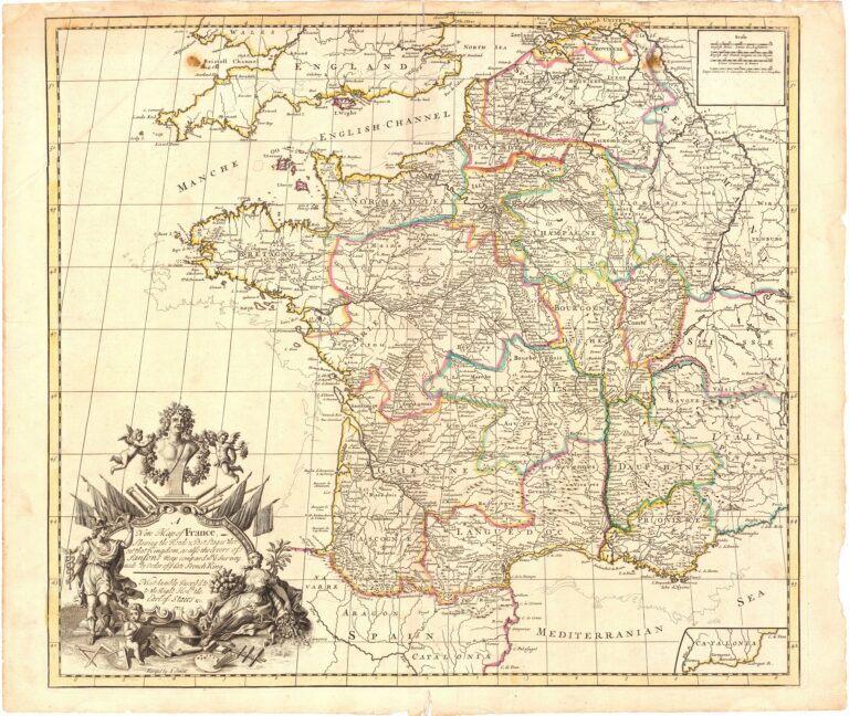 64.	A ¦ New Map of  France, – ¦ Shewing the Roads & Poststag-es thro: ¦ out that Kingdom,as also the Errors of ¦ Sansons Map compardnthey Survey ¦ made by Order of ye Late French King ¦ — ¦ Most humbly Inscrib’d to ¦ to the Right Honble: the ¦ Earl of Stairs & c. ¦1719